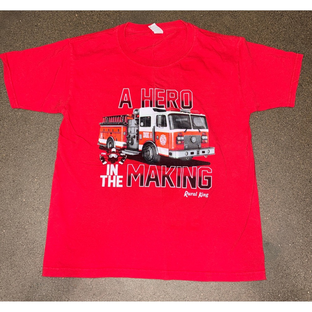 Fruit of the Loom Youth Red Fire Truck A Hero In The Making Graphic T-Shirt